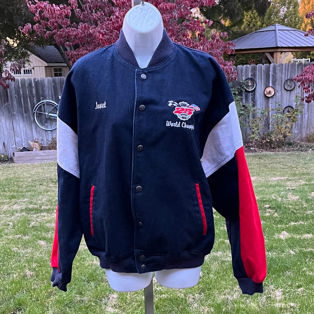 EUC World Champs BMX Navy and Red Varsity Denim Jacket Sz S/P women